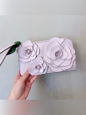 kate spade Floral Appliqué Wristlet Clutch - Light Lavender with Green Accent